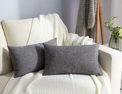 Stellhome Rectangle Linen Throw Pillow Covers Solid Farmhouse Burlap Cushion Covers for Home Decoration, Set of 2, 12 x 20 inch (30 x 50 cm), Dark Grey