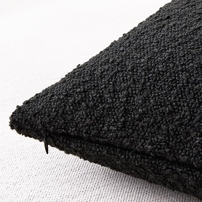 Mixhug Decorative Boucle Throw Pillow Covers, Black, 12 x 20 Inches, Pack of 2 - Textured Boho Pillow Covers for Couch and Bed