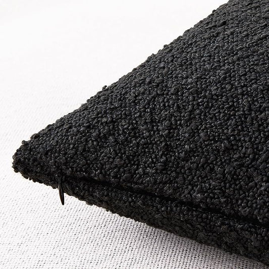 Mixhug Decorative Boucle Throw Pillow Covers, Black, 20 x 20 Inches, Pack of 2 - Textured Boho Pillow Covers for Couch and Bed