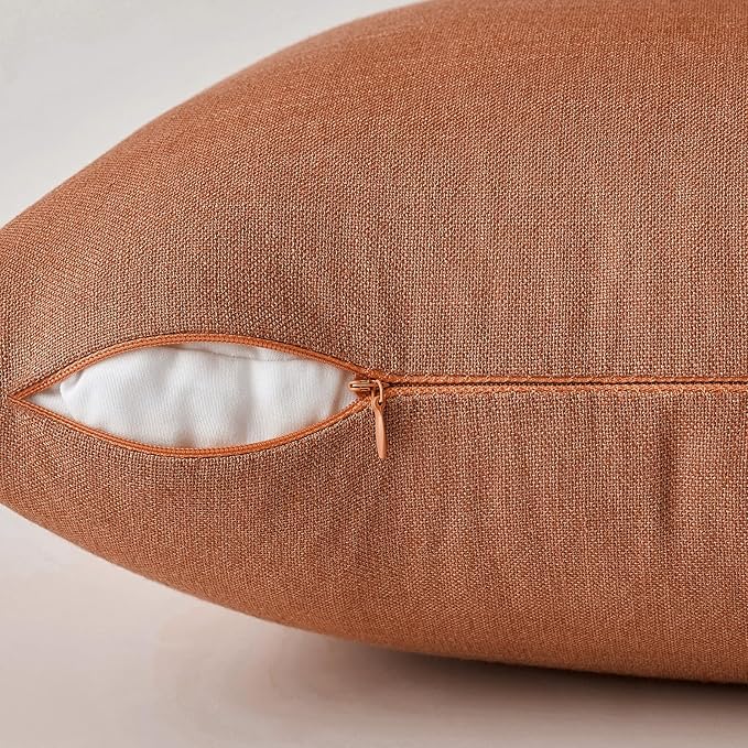 MIULEE Pack of 2 Decorative Linen Burlap Pillow Covers Farmhouse Boho Accent Pillowcases for Sofa Car Couch Bedroom Living Room Decor 20x20 Inch Rust