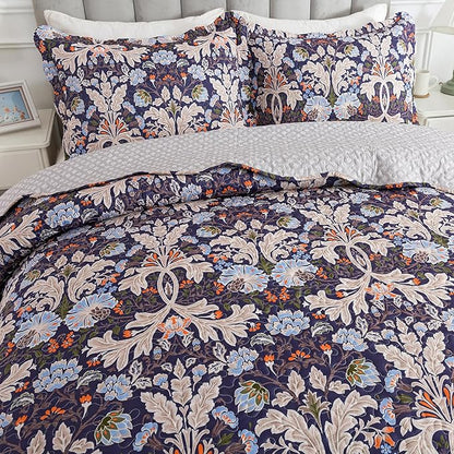 HoneiLife Quilt Set Queen Size - Microfiber Bedspreads for Queen Bed, Reversible Coverlet Lightweight Bedcover Quilt Bedding Sets-Navy