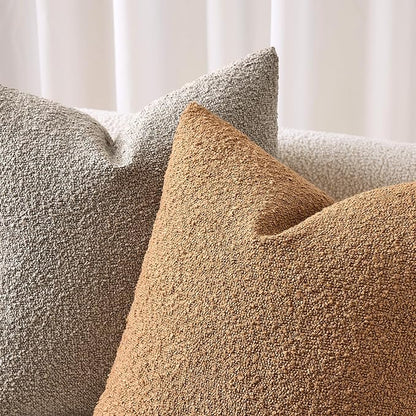 ANRODUO Pack of 2 Textured Boucle Throw Pillow Covers Soft Light Taupe Decorative Accent Solid Pillow Cases Cozy Modern Couch Cushion Case for Chair Sofa Bedroom Living Room Home Decor, 20 x 20 Inch