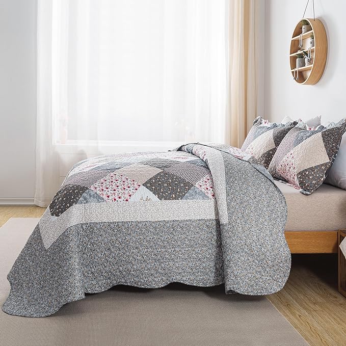 HoneiLife Twin Quilt Bedding Set - Lightweight Bedspreads,2-Piece Microfiber Quilt Sets Reversible Coverlets Retro Bed Cover Quilt Twin Size All Season Quilts-Grey