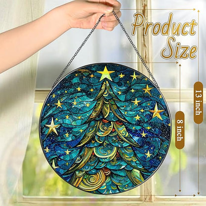 8-Inch Christmas Tree Suncatcher Ornament, Stained Glass Window Hanging & Stained Glass Holiday Ornament, Sun Catcher Window Decor — Keepsake Gift for Family, Coworkers & Friends, Gifts for Christmas