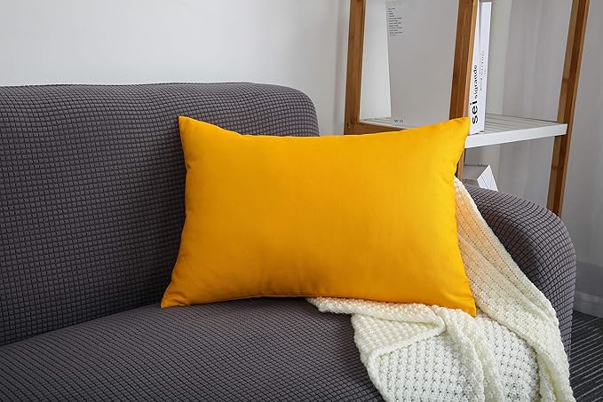 TangDepot Handmade Decorative Solid 100% Cotton Canvas Throw Pillow Covers/Pillow Shams, (12"x18", Gold Yellow)