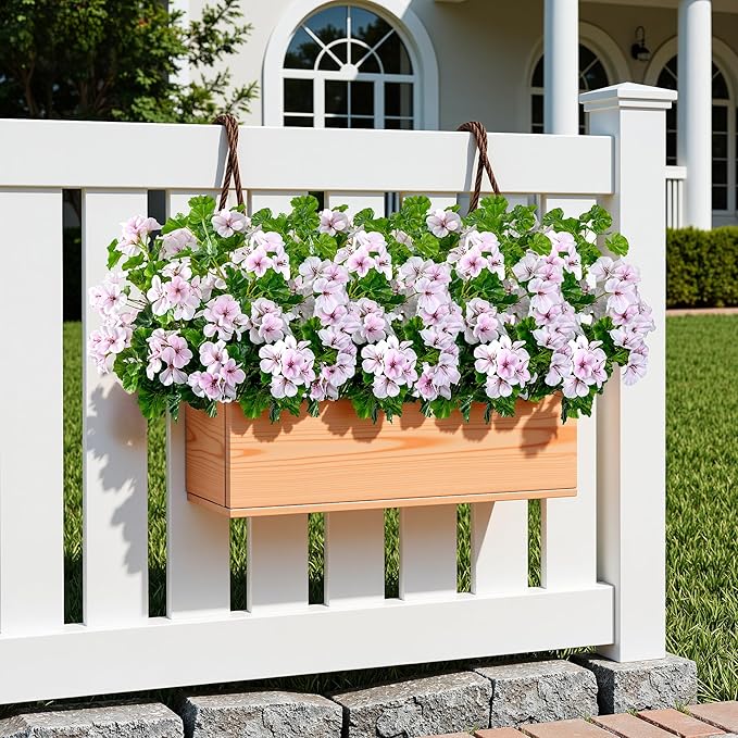 Artificial Flowers for Outdoors Artificial Geraniums for Indoor Fake Flowers 17.7In Uv Resistant Artificial Outdoor Flowers for Indoor Home Decor Outdoor Garden Decoration 8PCS,Pinkish White