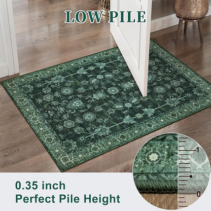 Tangsoo 6x9 Green Large Area Rug for Living Room, Non Slip Machine Washable Rug for Bedroom, Boho Distressed Vintage Floral Rugs, Soft Low Pile Floor Carpet for Dining Room Office Kitchen Farmhouse