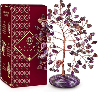Amethyst Crystal Tree of Life Birthday Gift for Women, Mom, Handmade Healing Crystal Trees for 7 Chakra Balance, Positive Energy, Good Luck, Money, Reiki Healing, Home and Office Desk Decor