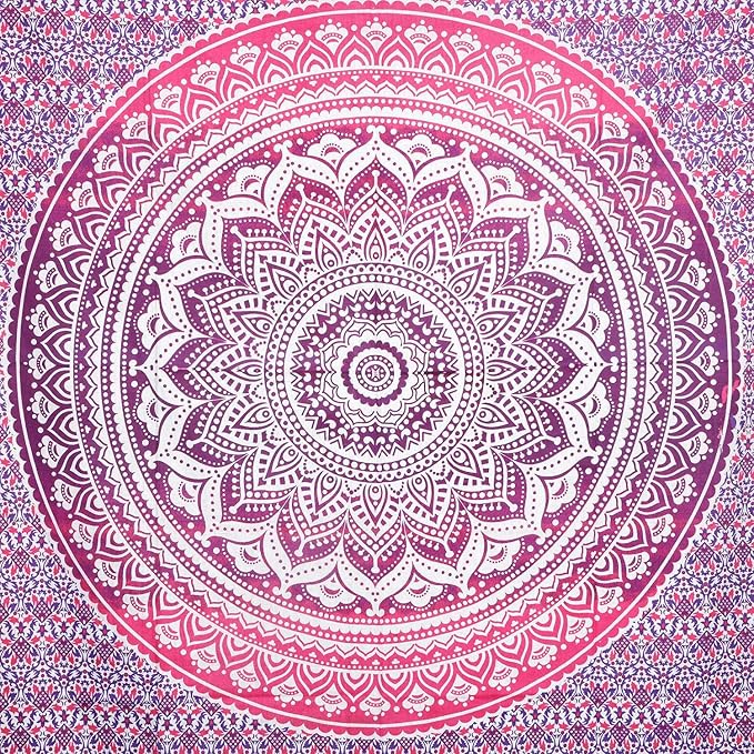 raajsee Large Pink Ombre Mandala Tapestry Wall Hanging,Indian Cotton Beach Throw Blanket Hippie Bohemian Elephant Queen Boho Décor,Meditation Yoga Mat Rugs 82x92 Inches