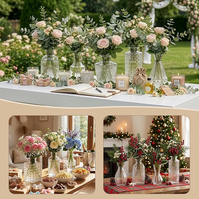 Glass Bud Vases in Bulk Set of 23, Transparent Clear Small Mini Glass Vases for Centerpieces, Vintage Vase for Flowers,Wedding, Table Decor, Baby Shower, Christmas, Home and Events
