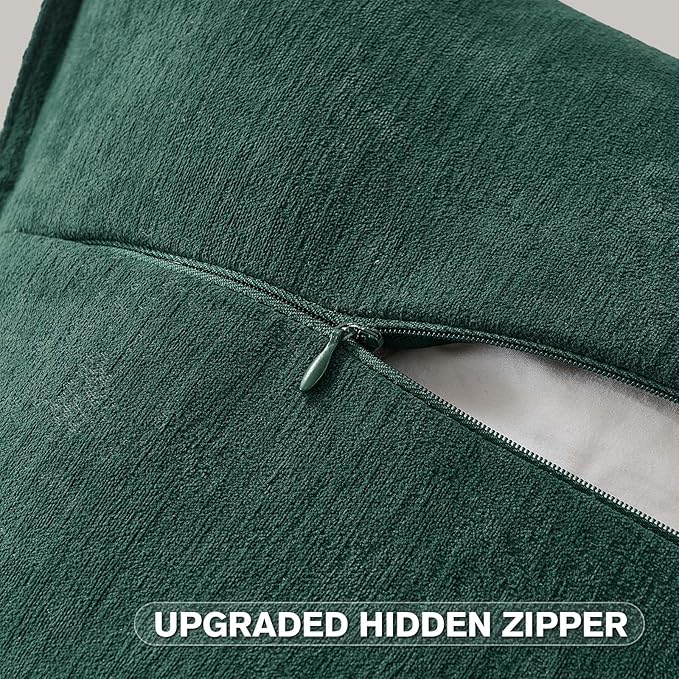FUTEI Christmas Dark Green Chenille Throw Pillow Covers 16x16 Inch Set of 2,Edges Double-Stitched Cushion Cases,Modern Home Decor for Couch Living Room