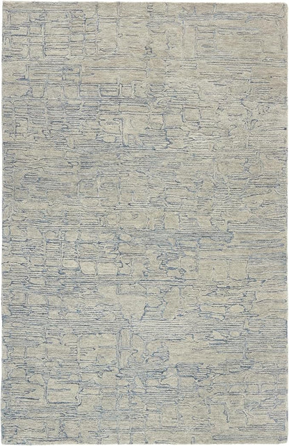 TOWN & COUNTRY LUXE Remi Abstract Line Art Handcrafted 100% Wool Area Rug, Grey/Blue, 8"x10"