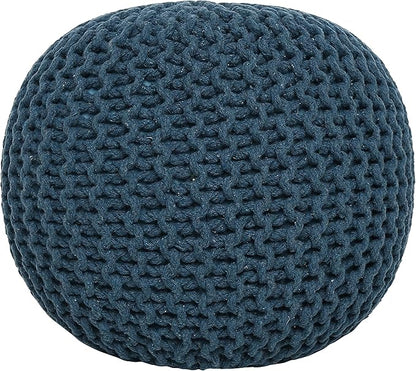 REDEARTH · Round Pouf Bean Bag Ottoman - Foot Stool Hand Knitted - Home Decor Pouffe Stuffed - Cable Boho Poof Beanbag Footrest for Living Room - Nursery - Bedroom - Patio (19.5"x19.5"x14") - Teal