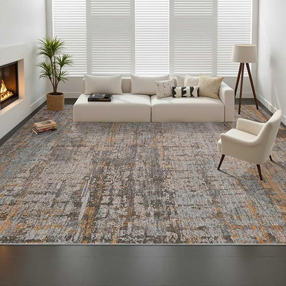 9x12 Area Rug for Living Room, Extra Large Washable Rug, Soft Taupe Abstract Rug for Bedroom, Office, Farmhouse, Low Pile Imitation Wool Non Slip Carpet Ideal for High-Traffic Areas