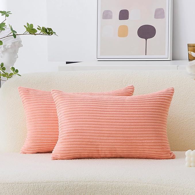 Home Brilliant Pink Lumbar Pillow 12x20 Pillow Covers Striped Corduroy Throw Pillows for Sofa Chair Office Living Room Bedroom, 12 x 20 inch, Coral