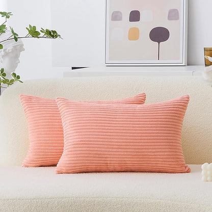 Home Brilliant Pink Lumbar Pillow 12x20 Pillow Covers Striped Corduroy Throw Pillows for Sofa Chair Office Living Room Bedroom, 12 x 20 inch, Coral