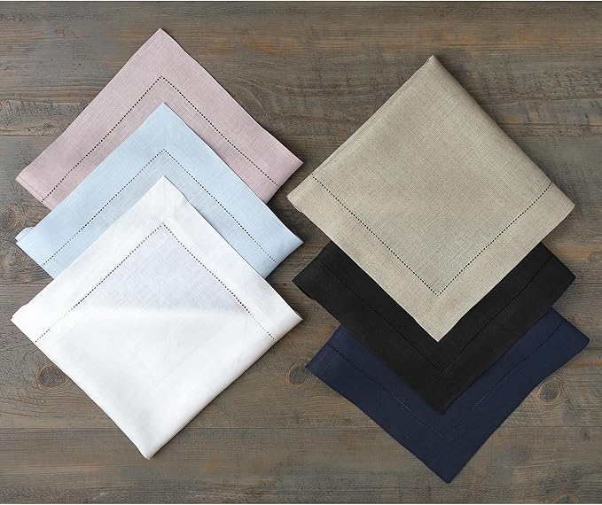 Solino Home Linen Napkins Set of 4 - Classic Hemstitch 100% Pure Linen Avocado Green Dinner Napkins Cloth 20 x 20 Inch for Winter - Handcrafted and Machine Washable