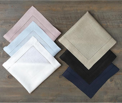 Solino Home Linen Napkins Set of 4 - Classic Hemstitch 100% Pure Linen Avocado Green Dinner Napkins Cloth 20 x 20 Inch for Winter - Handcrafted and Machine Washable