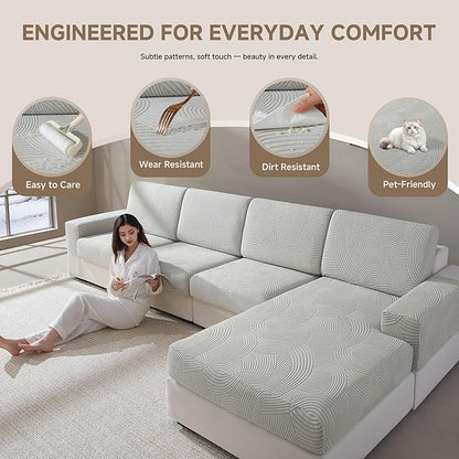 Couch Cushion Covers for Sectional and L Shaped Sofa, Stretch Soft Sofa Covers Washable Wear Resistant Slipcovers Furniture Protector Pet-Friendly (2 Seaters Covers+1 Chaise Cover, Light Gray)