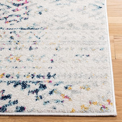 SAFAVIEH Tulum Collection Runner Rug - 2' x 19', Ivory & Blue, Moroccan Boho Tribal Design, Non-Shedding & Easy to Clean, Ideal for Living Room, Hallway, Foyer, Bedroom (TUL272C)