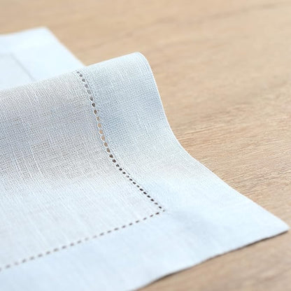 Solino Home Linen Placemats Set of 4 - Classic Hemstitch Light Blue Placemats 14 x 19 Inch - 100% Pure Linen Table Mats for Winter, New Year