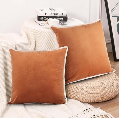 FINGERCRAFT Decorative Throw Pillow Cover Pack of 2 Soft Velvet Cushion Cover, Sofa and Bedroom Pillow Case 18" x 18" Rust