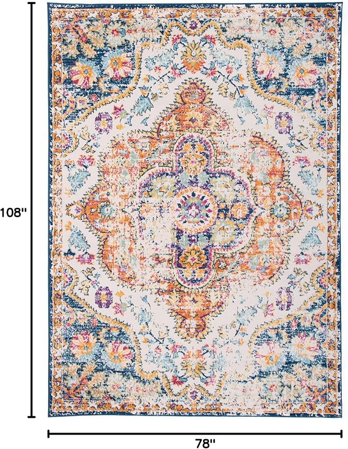 Rugshop Vintage Distressed Bohemian Area Rug for Living Room,Bedroom,Dining Room – Vibrant Multi-Color Tribal Design, 6'6" x 9'