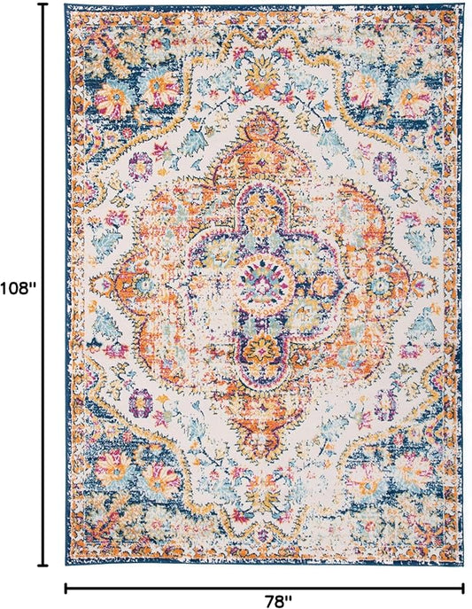 Rugshop Vintage Distressed Bohemian Area Rug for Living Room,Bedroom,Dining Room – Vibrant Multi-Color Tribal Design, 6'6" x 9'