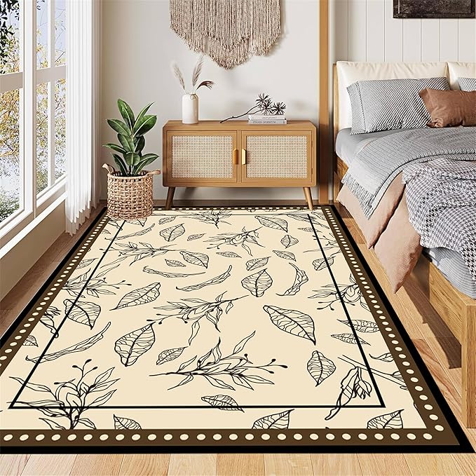 Modern Moroccan Boho Area Rug 5x6ft, Grayish White Low Pile Carpet, Non-Slip & Machine Washable Rug for Living Room, Bedroom, Dining Room, Nursery, Dorm