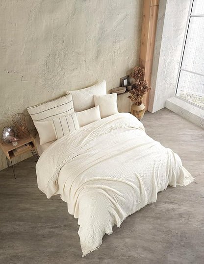 Bohemian 4 Layers Gauze Lightweight Throws,Cotton Muslin Throw Blanket,Breathable Coverlet, 4 Layer Bed Cover (Beige Jaquard, Twin Size 63 x 90 inches)