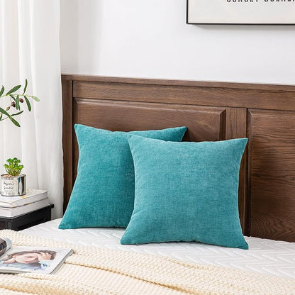 GAWAMAY Decorative Square 16x16 Inch Throw Pillow Covers Set of 2, Super Soft Chenille Pillows Farmhouse Fall Pillowcase for Living Room Bedroom Sofa Couch Cushion Cover Teal 40x40cm (No Insert)