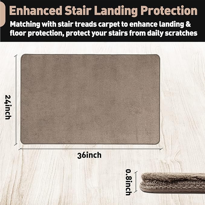 PURE ERA Carpet Stair Tread Landing Mat Area Rug Ultra Plush Shag Soft Non Slip Skid Resistant Tape Free Indoor Doormat Washable Reusable Brown 2' X 3'