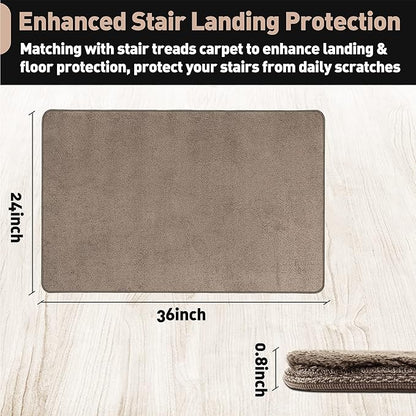 PURE ERA Carpet Stair Tread Landing Mat Area Rug Ultra Plush Shag Soft Non Slip Skid Resistant Tape Free Indoor Doormat Washable Reusable Brown 2' X 3'