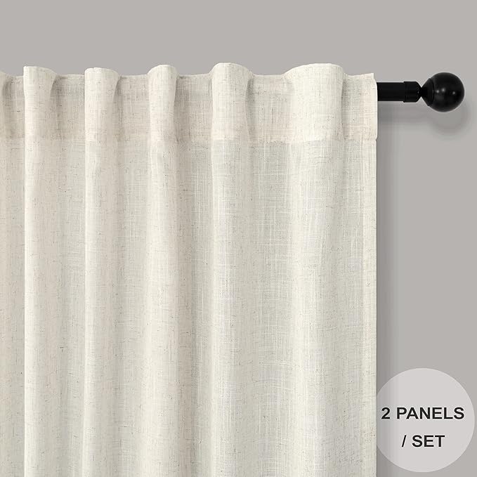 Pitalk Cream Curtains 80 Inch Length for Living Room 2 Panels Back Tab Rustic Modern Farmhouse Privacy Semi Sheer Linen Drapes Pleated Curtains for Bedroom 52x80 Long Curtain Off White Ivory Colored