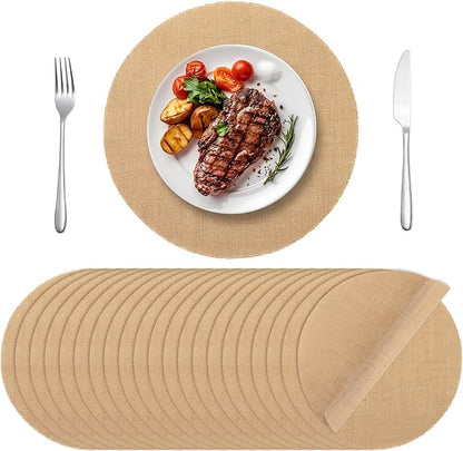 Aneco 50 Pieces Round Burlap Placemats 11.8 Inch Reusable Brown Table Mats Heat Resistant Natural Jute Fibers Placemats Burlap Circle Rustic Table Decorations for Dinner Holiday Farmhouse Decor