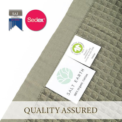 Salt Earth GOTS Certified 100% Organic Cotton Throw Blanket, 55"x60" Waffle Blankets & Throws for Bed, Throw Blanket for Couch, Cozy Christmas Blankets and Throws for Christmas Gifts (Ivy Green)
