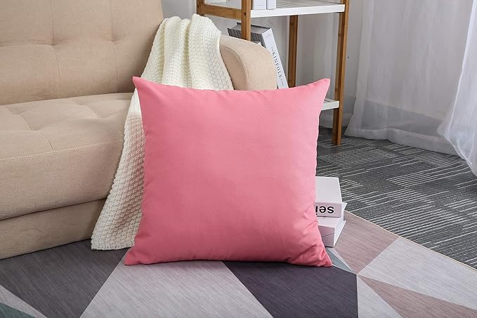 TangDepot Handmade Decorative Solid 100% Cotton Canvas Throw Pillow Covers/Cushion Covers, 45 Colors Available - (20" x20" , Pink, 2 Count (Pack of 1))