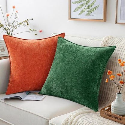decorUhome Spring Couch Euro Sham Throw Pillow Covers 26x26 Set of 2, Decorative Soft Velvet Neutral Chenille Pillow Covers with Elegant Design for Sofa Bed Living Room Home Decor, Green