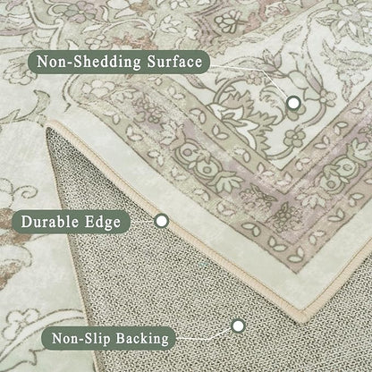 vivorug 6x9 Area Rugs, Ultra-Soft Washable Rug for Living Room Dinner Room Bedroom, Non-Slip Vintage Sage Green Rug, Indoor Carpet Large Area Rug
