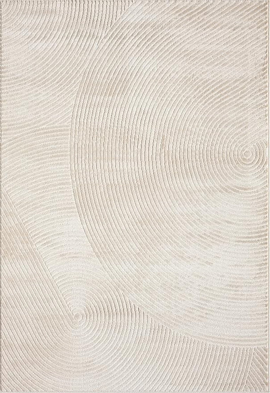 Abani Neutral Beige Area Rug 6' Round for Living Room, Bedroom - Zen Reiki Circles Pattern - Durable & Easy to Clean