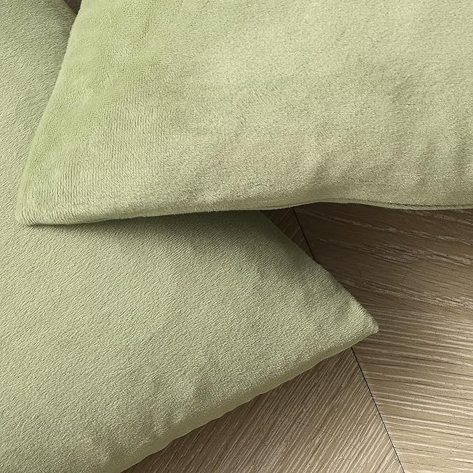 18x18 Velvet Pillow Covers Set of 2 Sage Green Decorative Square Throw Pillowcase Soft Solid Cushion Covers for Bedroom Living Room Outdoor Indoor Decoration