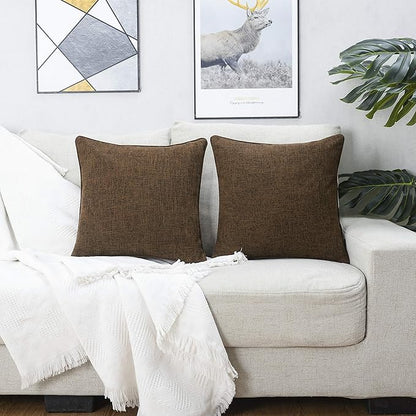 HPUK Linen Throw Pillow Covers Pack of 2, 18x18 Inch Accent Cushion Covers for Living Room, Bedroom, Decorative Solid Color Pillow Covers for Couch, Sofa, Chair, Chocolate