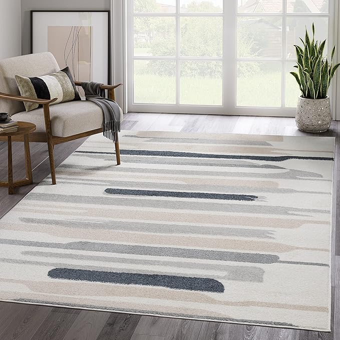 Abani Rugs Cream and Gray 8 ft. x 10 ft.(7'9"x10'2") Contemporary Neutral Paint line Area Rug. Superior Turkish Stain Resistant Area Rug