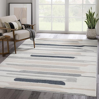 Abani Rugs Cream and Gray 6 ft. x 9 ft. Contemporary Neutral Paint line Area Rug. Superior Turkish Stain Resistant Area Rug