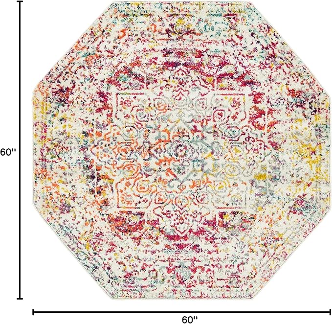 Rugs.com Arlington Collection Rug – 5 Ft Octagon Multi Medium-Pile Rug Perfect for Living Rooms, Kitchens, Entryways