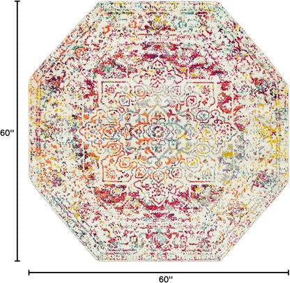 Rugs.com Arlington Collection Rug – 5 Ft Octagon Multi Medium-Pile Rug Perfect for Living Rooms, Kitchens, Entryways