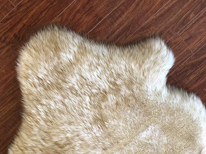 Free Shape Luxury Soft Fluffy Shag Area Rug Double 2'x6', 60x180cm - Vegan Fur Ultra Soft Indoor Carpet Nursery Rugs for Bedroom Home Decor, White with Brown Tips