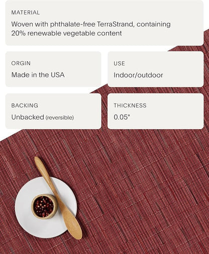 Chilewich Bamboo Placemats Set of 4 - Round Woven Placemats - Reusable, Stain-Resistant, Indoor/Outdoor Tabletop Protection - 15" - Cranberry