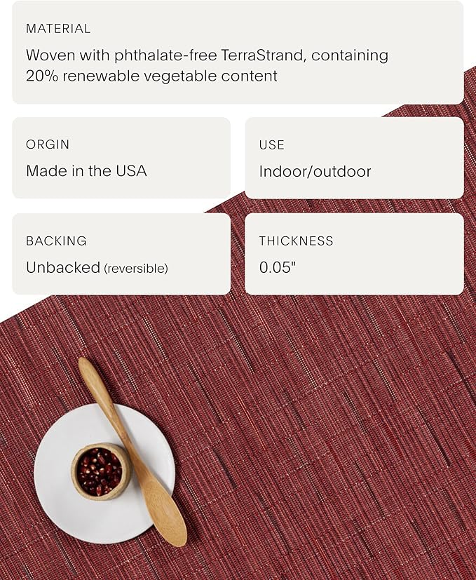 Chilewich Bamboo Placemats Set of 4 - Woven Rectangle Placemats - Reusable, Stain-Resistant, Indoor/Outdoor Tabletop Protection - 18.5" x 13.5" - Cranberry