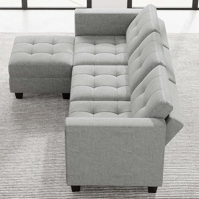 Belffin Modular Sectional Sofa L Shaped Sofa Couch with Storage Seats Convertible Sectional Couch Modular Sofa with Reversible Chaise Fabric Light Grey